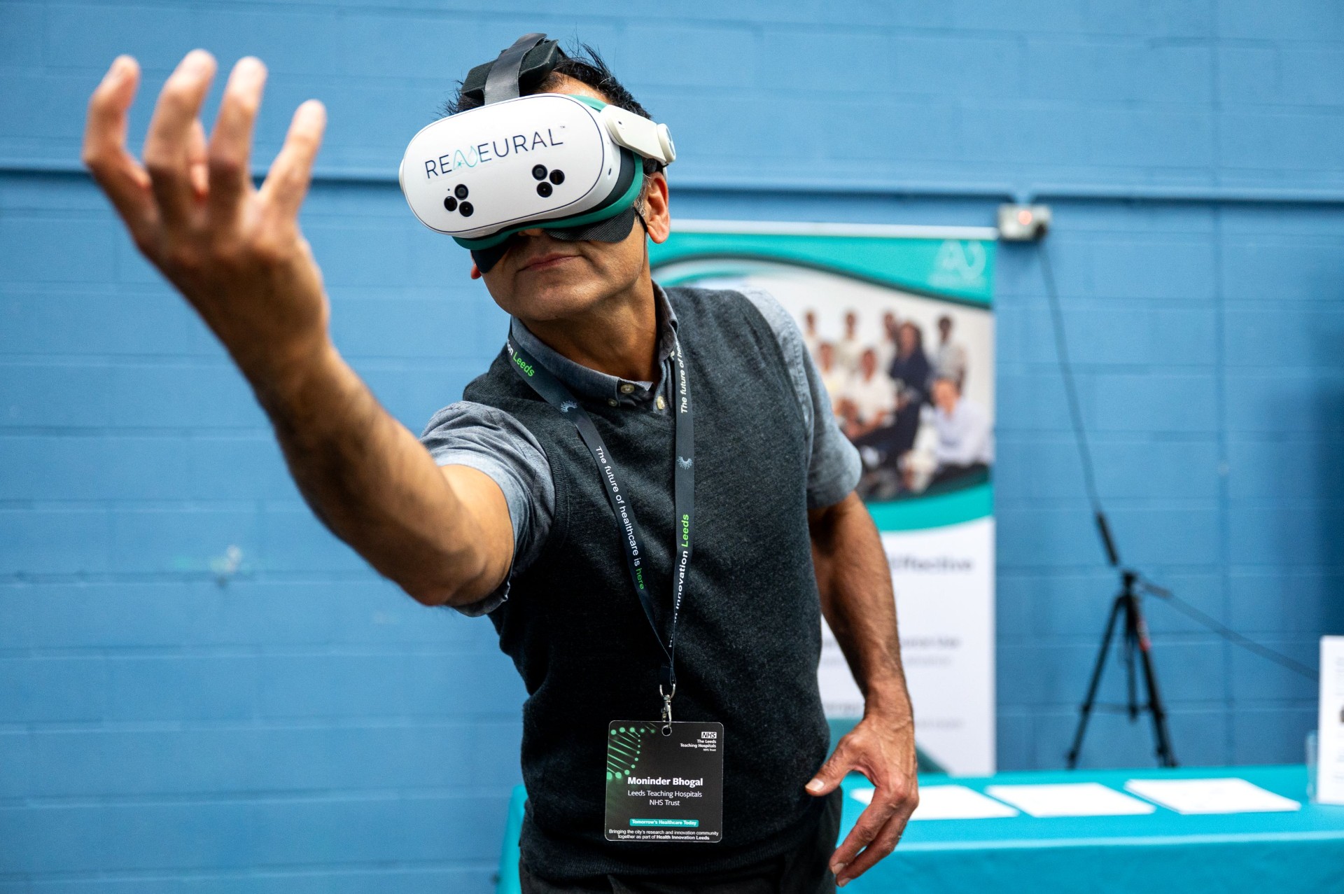 Dr Moninder Bhogal, Business Development and Innovation Manager at Leeds Teaching Hospitals trialling Reneural&rsquo;s advanced neurorehabilitation platform.